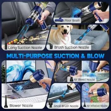 JONYJ Handheld Car Vacuum Cleaner, 16000PA Car Vacuum Portable Cordless, 2 in 1 Air Duster and Vacuum Cleaner with LED Light, Multi-Nozzles, 120W High Power Hand Held Vacuum for Car, Home, Pet, Office