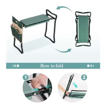 LUCKYERMORE Garden Kneeler and Seat Heavy Duty Gardening Bench for Kneeling and Sitting Folding Garden Stools with Tool Pouch and Kneeling Pad