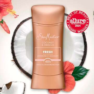 SheaMoisture Antiperspirant Deodorant Stick Fresh Coconut & Hibiscus 2 Count for 48HR Sweat & Odor Protection with No Parabens & No Mineral Oil 2.6 oz