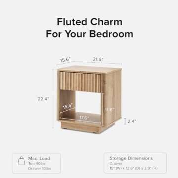 mopio Brooklyn Night Stand, Modern Farmhouse Nightstand, Small Side, Bedside Table with Drawer, End ...