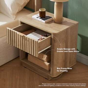 mopio Brooklyn Night Stand, Modern Farmhouse Nightstand, Small Side, Bedside Table with Drawer, End Table with Storage, Fluted Panel, Curved Profile (Golden Oak, Single)