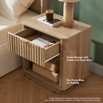 mopio Brooklyn Night Stand, Modern Farmhouse Nightstand, Small Side, Bedside Table with Drawer, End Table with Storage, Fluted Panel, Curved Profile (Golden Oak, Single)