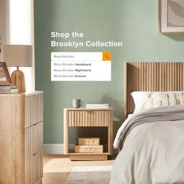 mopio Brooklyn Night Stand, Modern Farmhouse Nightstand, Small Side, Bedside Table with Drawer, End Table with Storage, Fluted Panel, Curved Profile (Golden Oak, Single)