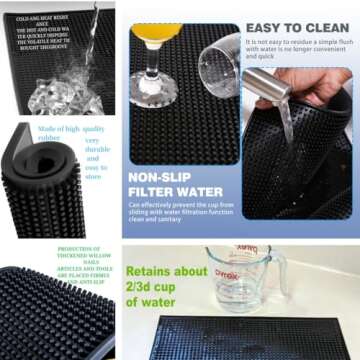 Bar Mat 4Pack IMIYOKU 0.4" Thick Durable Bar Mat for Spills Service Mat for Coffee Bars Restaurants and Counter Top Dish Drying Mat Glass Drying Mat (Black 1PC/18" x 12" +1PCS/23" x 3" +2PC/12" x 6")