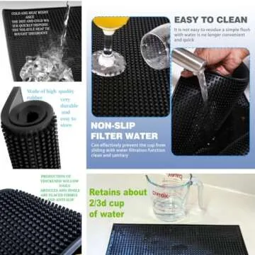Bar Mat 4Pack IMIYOKU 0.4" Thick Durable Bar Mat for Spills Service Mat for Coffee Bars Restaurants and Counter Top Dish Drying Mat Glass Drying Mat (Black 1PC/18" x 12" +1PCS/23" x 3" +2PC/12" x 6")