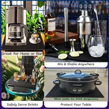 Bar Mat 4Pack IMIYOKU 0.4" Thick Durable Bar Mat for Spills Service Mat for Coffee Bars Restaurants and Counter Top Dish Drying Mat Glass Drying Mat (Black 1PC/18" x 12" +1PCS/23" x 3" +2PC/12" x 6")