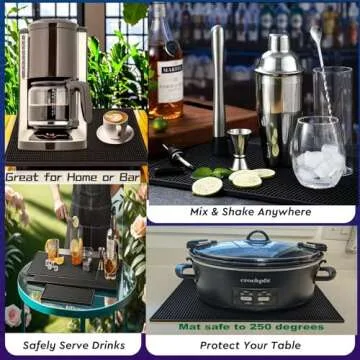 Bar Mat 4Pack IMIYOKU 0.4" Thick Durable Bar Mat for Spills Service Mat for Coffee Bars Restaurants and Counter Top Dish Drying Mat Glass Drying Mat (Black 1PC/18" x 12" +1PCS/23" x 3" +2PC/12" x 6")