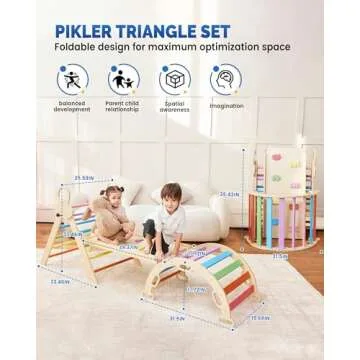 Pikler Triangle Set for kids, 8 in 1 Colorful Montessori Large Climbing Toys for Toddlers 1-6 Inside with Ramp, Arch and Foldable Climbing Triangle, Climbing Toys, Wooden Child Indoor Playground