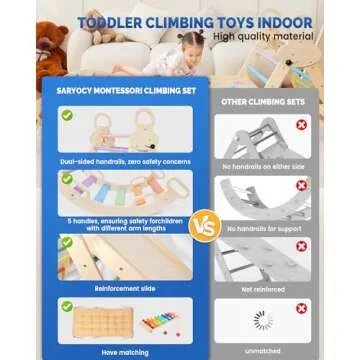Pikler Triangle Set for kids, 8 in 1 Colorful Montessori Large Climbing Toys for Toddlers 1-6 Inside with Ramp, Arch and Foldable Climbing Triangle, Climbing Toys, Wooden Child Indoor Playground