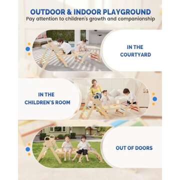 Pikler Triangle Set for kids, 8 in 1 Colorful Montessori Large Climbing Toys for Toddlers 1-6 Inside with Ramp, Arch and Foldable Climbing Triangle, Climbing Toys, Wooden Child Indoor Playground