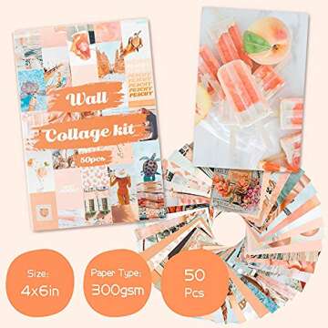 CY2SIDE 50PCS Peach Beach Aesthetic Picture for Wall Collage, 50 Set 4x6 inch, Boho Style Collage Print Kit, Teal Color Room Decor for Girls, Wall Art Print for Room, Dorm Photo Display, VSCO posters