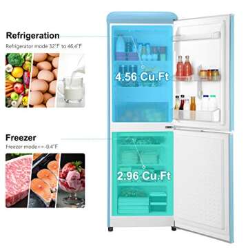 Galanz GLR74BBER12 Retro Refrigerator with Bottom Mount Freezer, 7.4 Cu Ft, Blue