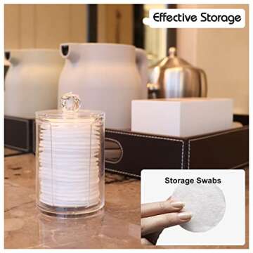 Qihomy Cosmetic Cotton Pads Storage Rack - Large Capacity Qtip Dispenser Holder Transparent Acrylic Storage Organizer Containers Cotton Rounds Display Rack With Lid (4.33 x 2.76 x 2.76 inches)