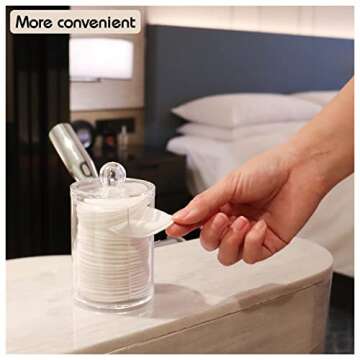 Qihomy Cosmetic Cotton Pads Storage Rack - Large Capacity Qtip Dispenser Holder Transparent Acrylic Storage Organizer Containers Cotton Rounds Display Rack With Lid (4.33 x 2.76 x 2.76 inches)