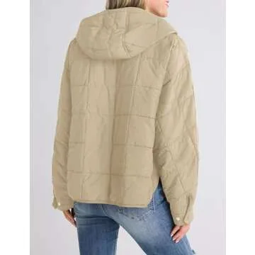 Jawmeu Women Puffer Pullover Quilted Dolman Hoodie Jacket Long Sleeve Packable Puffy Coats(LightKhaki-S)