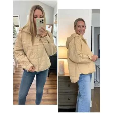 Jawmeu Women Puffer Pullover Quilted Dolman Hoodie Jacket Long Sleeve Packable Puffy Coats(LightKhaki-S)