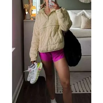 Jawmeu Women Puffer Pullover Quilted Dolman Hoodie Jacket Long Sleeve Packable Puffy Coats(LightKhaki-S)