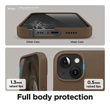 elago Liquid Silicone Case Compatible with iPhone 13 (6.1 inches), Premium Silicone Case, Full Protection Case – Shockproof Cover with 3 Structures, Soft Microfibre Prevents Scratches (Brown)