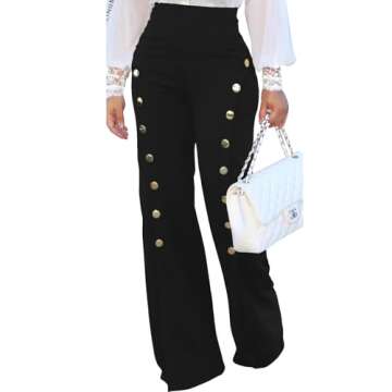 PINSV Women's Stretchy Bootcut Pull On Dress Pants Business Casual Work Pants Black M