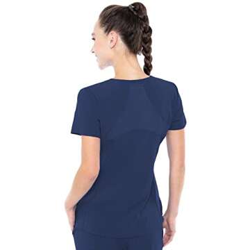 Med Couture Energy Women's Racerback Shirttail Scrub Top Navy/Lollipop S