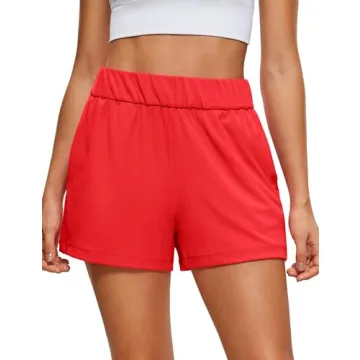 CRZ YOGA Comfy Ribbed Sweat Shorts for Women - High Waisted & Pocketed