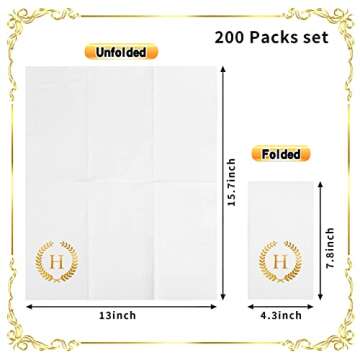 200 Pack Monogrammed Disposable Napkins Gold Foil Letter H Guest Napkins Initial Disposable Hand Pap...