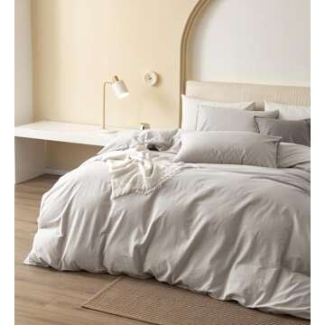 JIYUAN 100% Washed Cotton Duvet Cover Set Comfy Simple Style Soft Breathable Textured Durable Linen ...