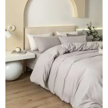 JIYUAN 100% Washed Cotton Duvet Cover Set Comfy Simple Style Soft Breathable Textured Durable Linen Feel Bedding for All Seasons King Size,Solid Cream Grey