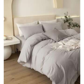 JIYUAN 100% Washed Cotton Duvet Cover Set Comfy Simple Style Soft Breathable Textured Durable Linen Feel Bedding for All Seasons King Size,Solid Cream Grey