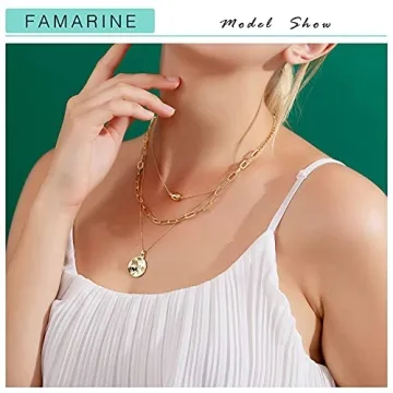 Shop FAMARINE Gold Plated Layered Necklaces Set - 3 Elegant Pieces