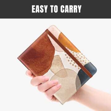 Rimilak Passport Holder, RFID Blocking Passport Cover Wallet Travel Essentials, Leather Travel Air Ticket Documents Organizer Protector for Women and Men, Abstract Art