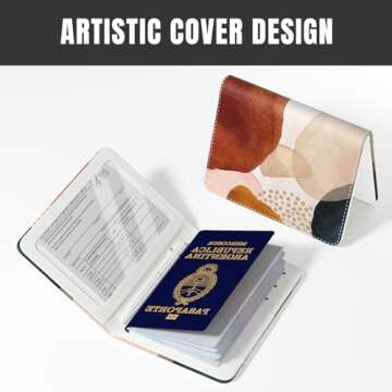 Rimilak Passport Holder, RFID Blocking Passport Cover Wallet Travel Essentials, Leather Travel Air Ticket Documents Organizer Protector for Women and Men, Abstract Art