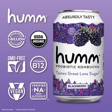 Humm Kombucha Blackberry, Organic, Vegan & GMO Free (12 Pack)