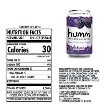 Humm Kombucha Blackberry, Organic, Vegan & GMO Free (12 Pack)