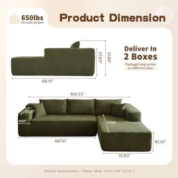 104" Modular Sectional Sofa Couch,L-Shape Upholstered Cloud Couch,Modern Minimalist Couches for Livi...