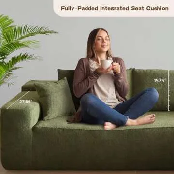 104" Modular Sectional Sofa Couch,L-Shape Upholstered Cloud Couch,Modern Minimalist Couches for Living Room,Free Combination Deep Seat Corner Couch, Sherpa/Right Facing Chaise,Green