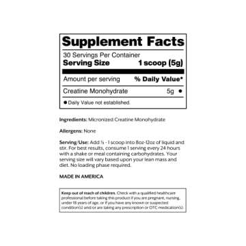 Promix Creatine Monohydrate Powder, 5g of Micronized Creatine Supplement per Serving, Supports Muscle Growth & Recovery, Keto Friendly, Unflavored - 30 Servings