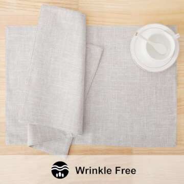 homing Neutral Beige Cloth Placemats Set of 6 – Cotton Linen Blend Washable Farmhouse Dining Table Mats for Indoors & Outdoors, Easy to Clean, 13 x 19 Inch