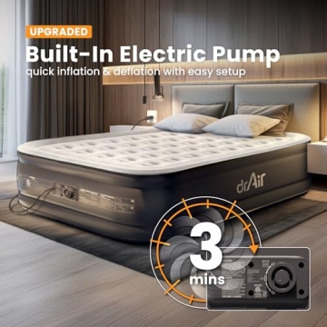 Dr. air Queen Air Mattress with Built-in Pump, 18” Raised Blow Up Mattress - 800 lbs Max Honeycomb...