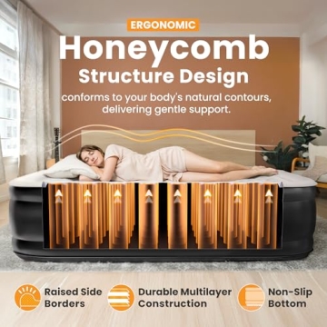 Dr. air Queen Air Mattress with Built-in Pump, 18” Raised Blow Up Mattress - 800 lbs Max Honeycomb Design, 3-Min Inflation, Waterproof Velvety Top, Ideal for Home, Guests & Camping, Colchon Inflable
