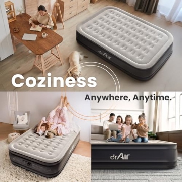 Dr. air Queen Air Mattress with Built-in Pump, 18” Raised Blow Up Mattress - 800 lbs Max Honeycomb Design, 3-Min Inflation, Waterproof Velvety Top, Ideal for Home, Guests & Camping, Colchon Inflable