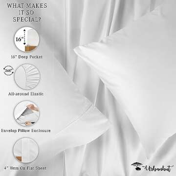 URBANHUT 800 Thread Count Egyptian Cotton Sheets King Size, Long Staple Bed Sheets, 4 Pc Bed Sheet Sets for King Size Bedding, Sateen Weave Luxury Hotel Bed Sheets Fits 16" Deep Pocket - White