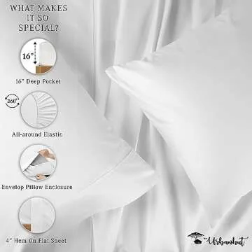 URBANHUT 800 Thread Count Egyptian Cotton Sheets King Size, Long Staple Bed Sheets, 4 Pc Bed Sheet Sets for King Size Bedding, Sateen Weave Luxury Hotel Bed Sheets Fits 16" Deep Pocket - White