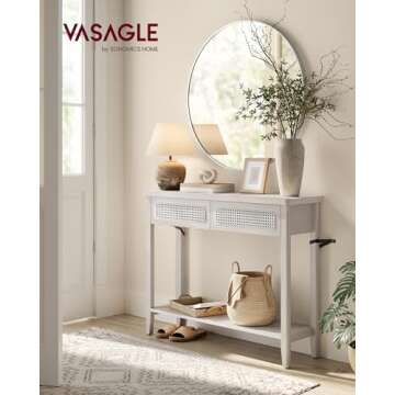 VASAGLE Console Table, Sofa Table, Narrow Entryway Table with 2 Drawers, Open Storage Shelf, Rounded...