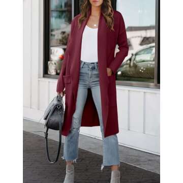 ANRABESS Women's Long Cardigan Sweater 2025 Fall Fashion Casual Oversized Knit Open Front Coatigan Jacket Coat Trendy Outfits Wine Red Large
