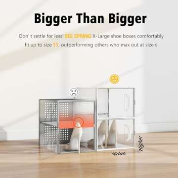 SEE SPRING X-Large Shoe Storage Box Fit Size 11, Clear Plastic Stackable Shoe Organizer for Closet, ...
