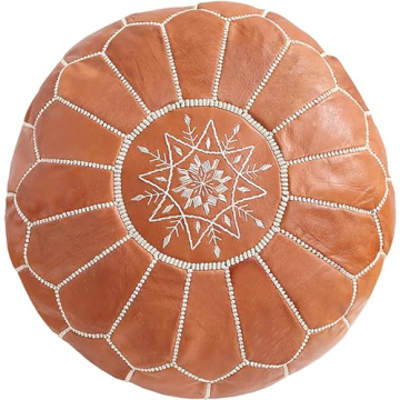 moroccan poufs Cover - Leather Pouf Ottoman Footstool - Footrest with Storage for Living Room, Bedroom - Round poufs Poof pouffe, Poofy Ottoman - Boho Moroccan Decor for Home - Unstuffed (Tan)