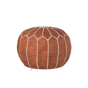moroccan poufs Cover - Leather Pouf Ottoman Footstool - Footrest with Storage for Living Room, Bedroom - Round poufs Poof pouffe, Poofy Ottoman - Boho Moroccan Decor for Home - Unstuffed (Tan)