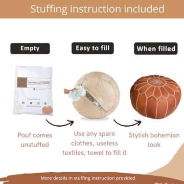 moroccan poufs Cover - Leather Pouf Ottoman Footstool - Footrest with Storage for Living Room, Bedroom - Round poufs Poof pouffe, Poofy Ottoman - Boho Moroccan Decor for Home - Unstuffed (Tan)