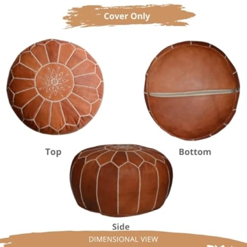 moroccan poufs Cover - Leather Pouf Ottoman Footstool - Footrest with Storage for Living Room, Bedroom - Round poufs Poof pouffe, Poofy Ottoman - Boho Moroccan Decor for Home - Unstuffed (Tan)